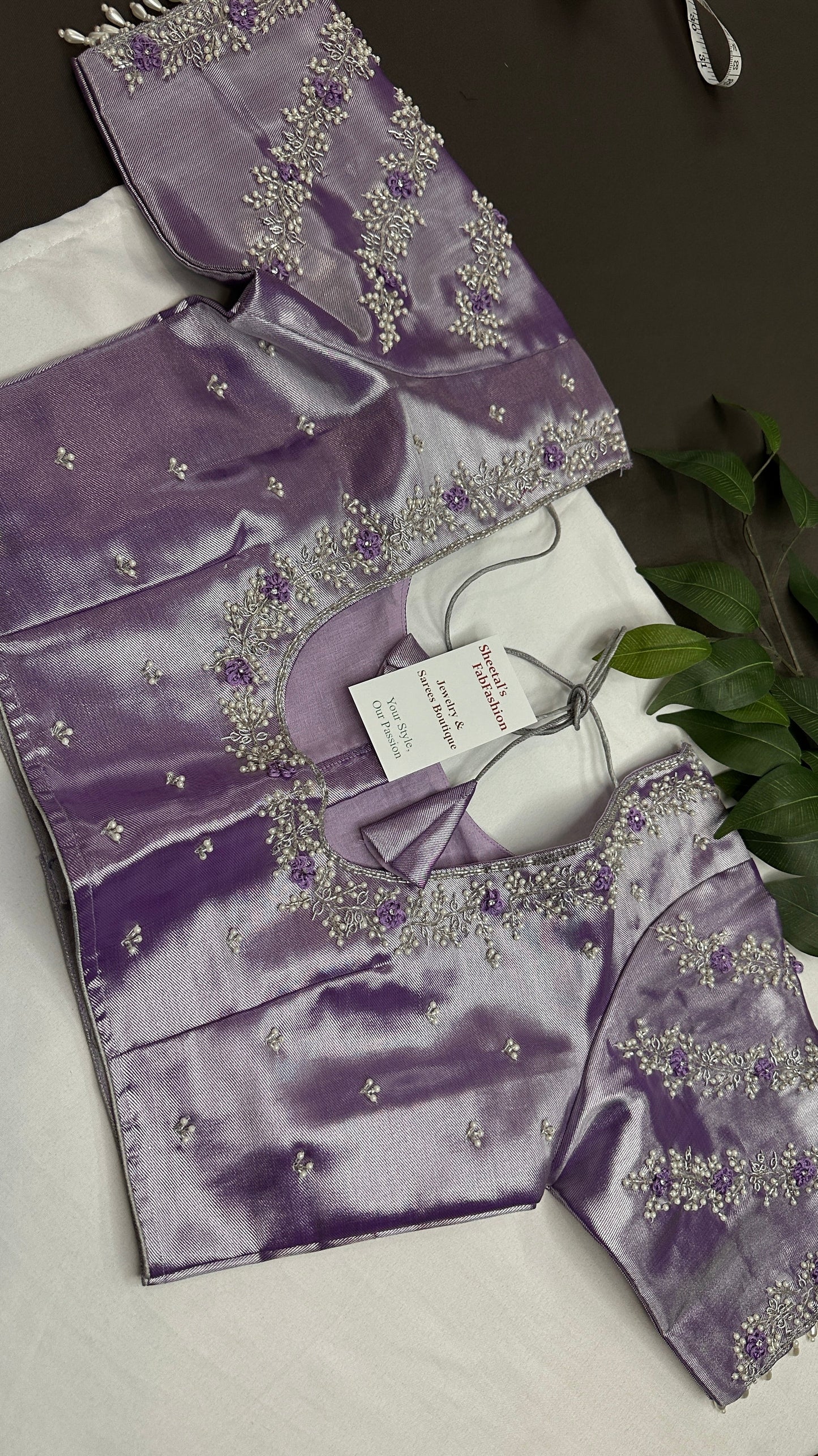 Lavender Purple Chinon Silk Maggam Aari Work Blouse - 