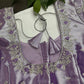 Lavender Purple Chinon Silk Maggam Aari Work Blouse - 