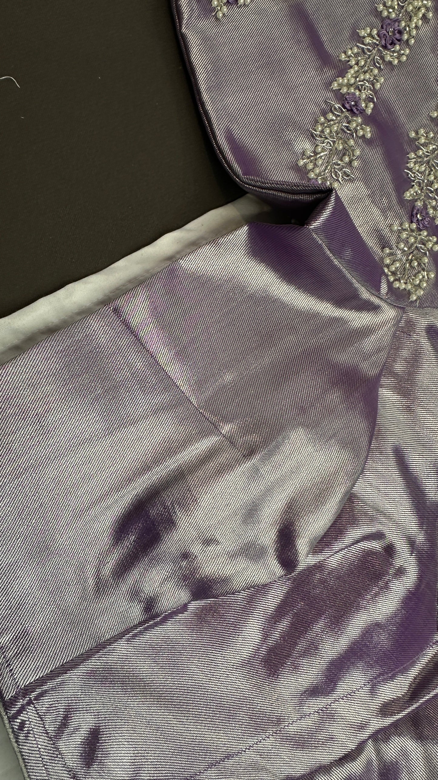 Lavender Purple Chinon Silk Maggam Aari Work Blouse - 