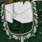 Crepe Green Silver Pearl Work Blouse - 