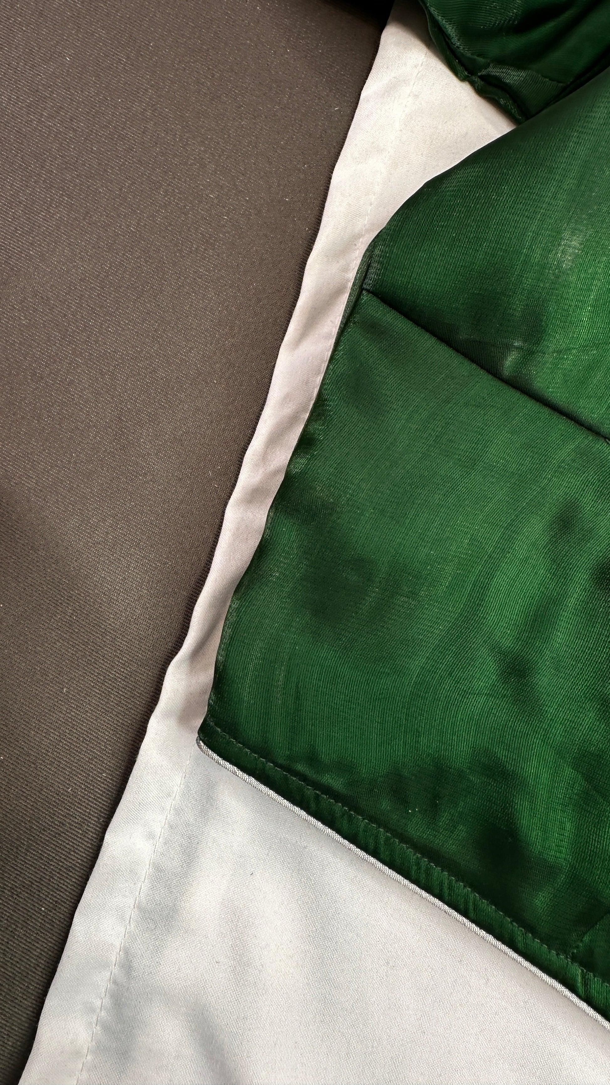 Crepe Green Silver Pearl Work Blouse - 