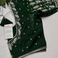 Crepe Green Silver Pearl Work Blouse - 