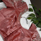 Crepe Pink ButterflySilver Pearl Work Blouse - 