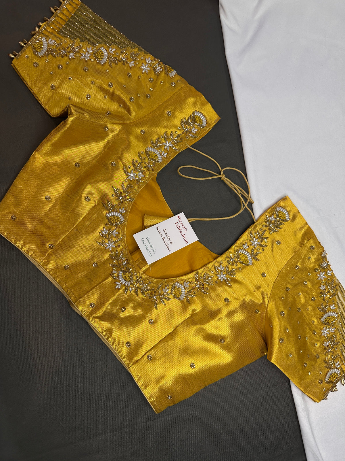 Gold Net Tissue Silk Maggam Aari Blouse - 