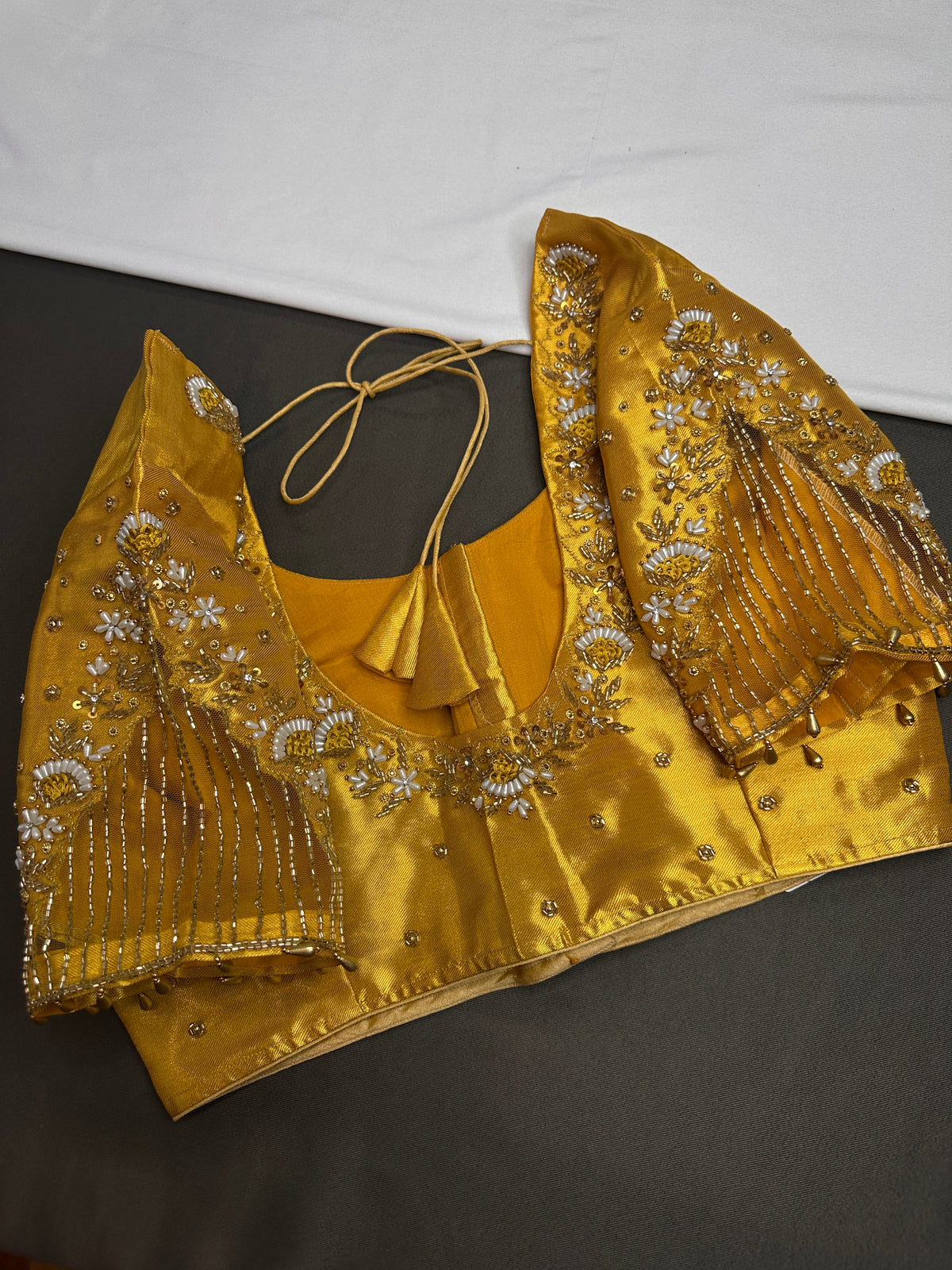 Gold Net Tissue Silk Maggam Aari Blouse - 