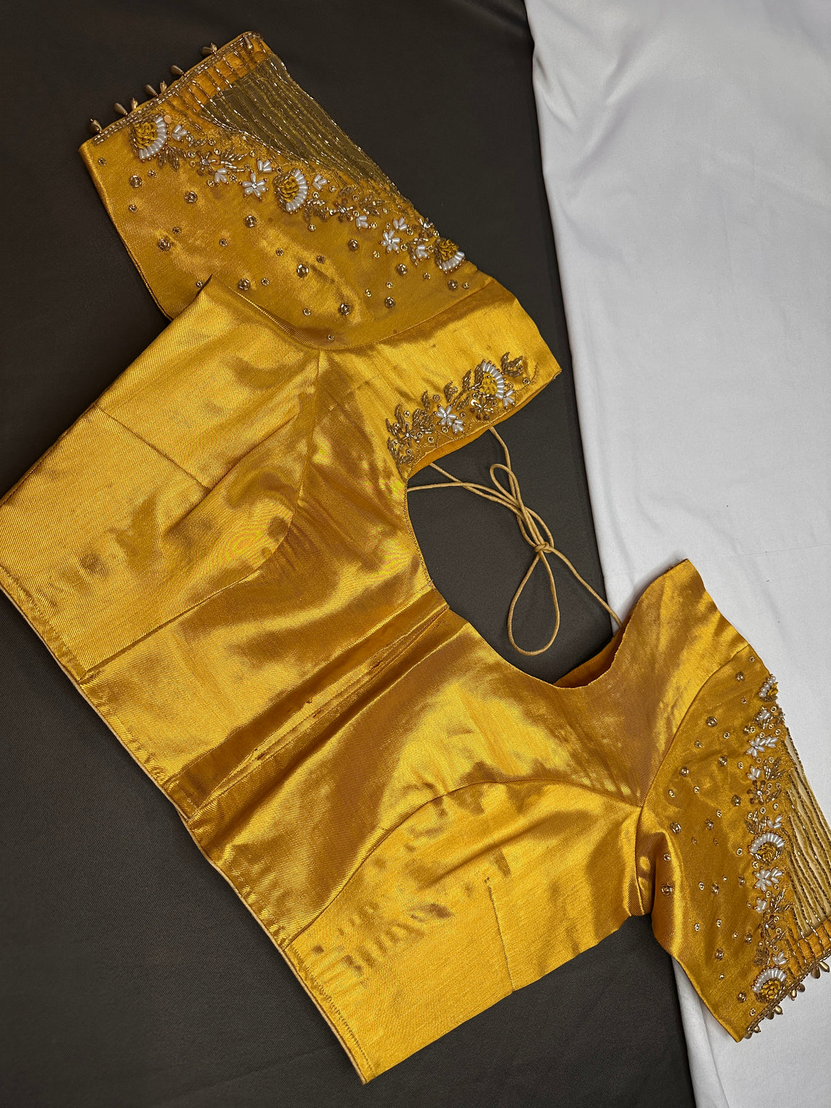 Gold Net Tissue Silk Maggam Aari Blouse - 