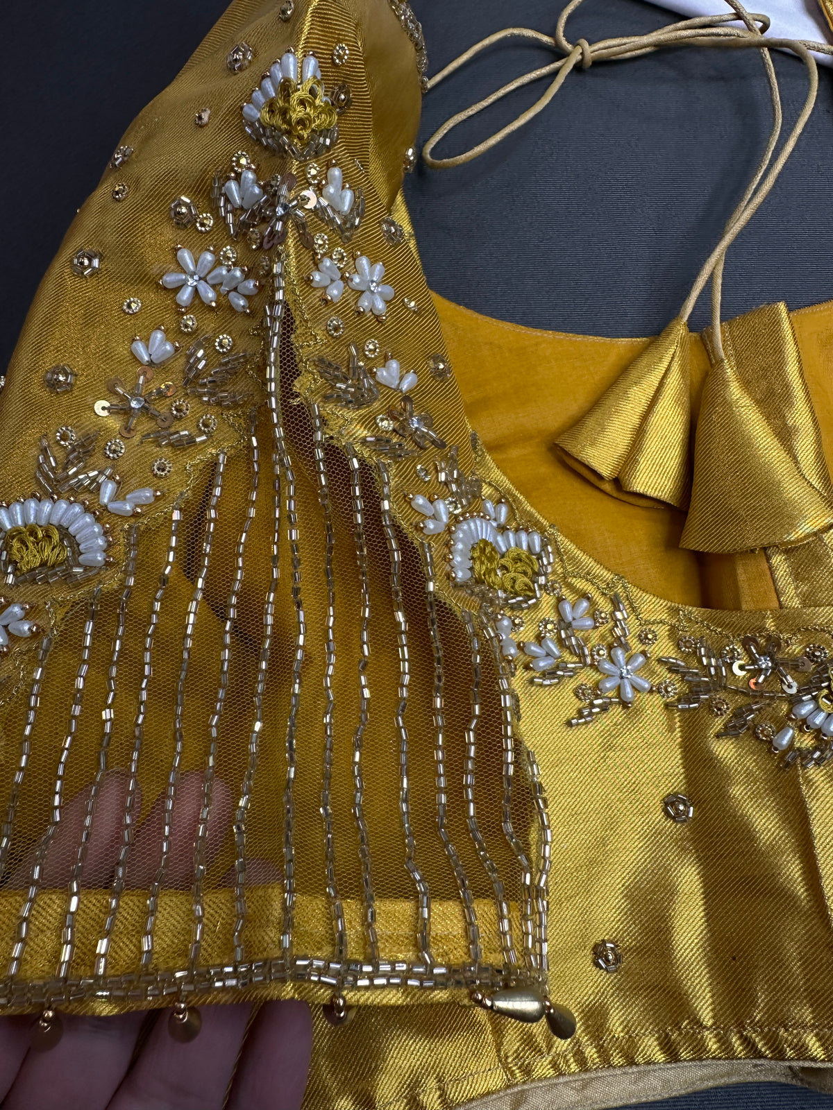 Gold Net Tissue Silk Maggam Aari Blouse - 