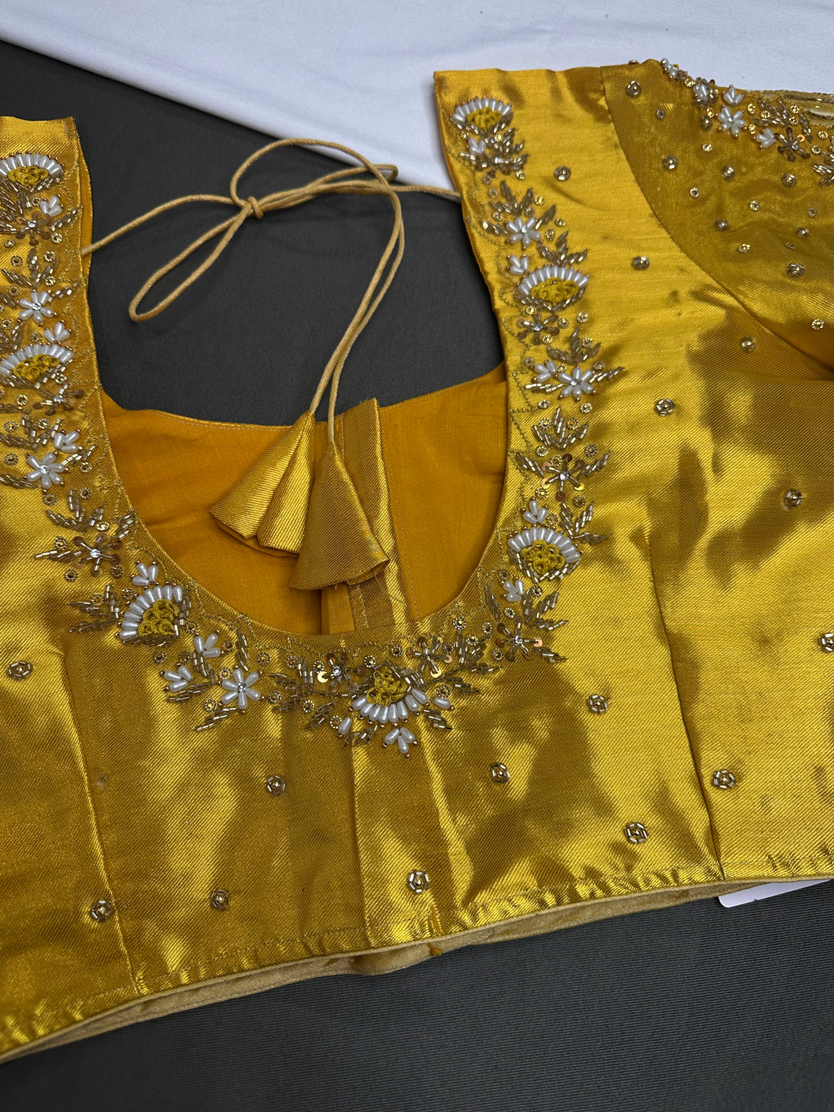 Gold Net Tissue Silk Maggam Aari Blouse - 