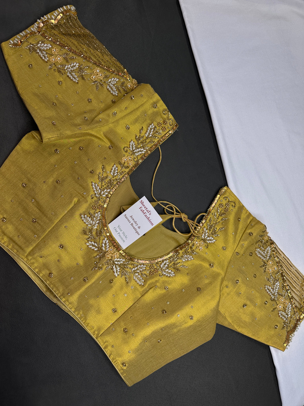 Gold Net Tissue Silk Maggam Aari Blouse - 
