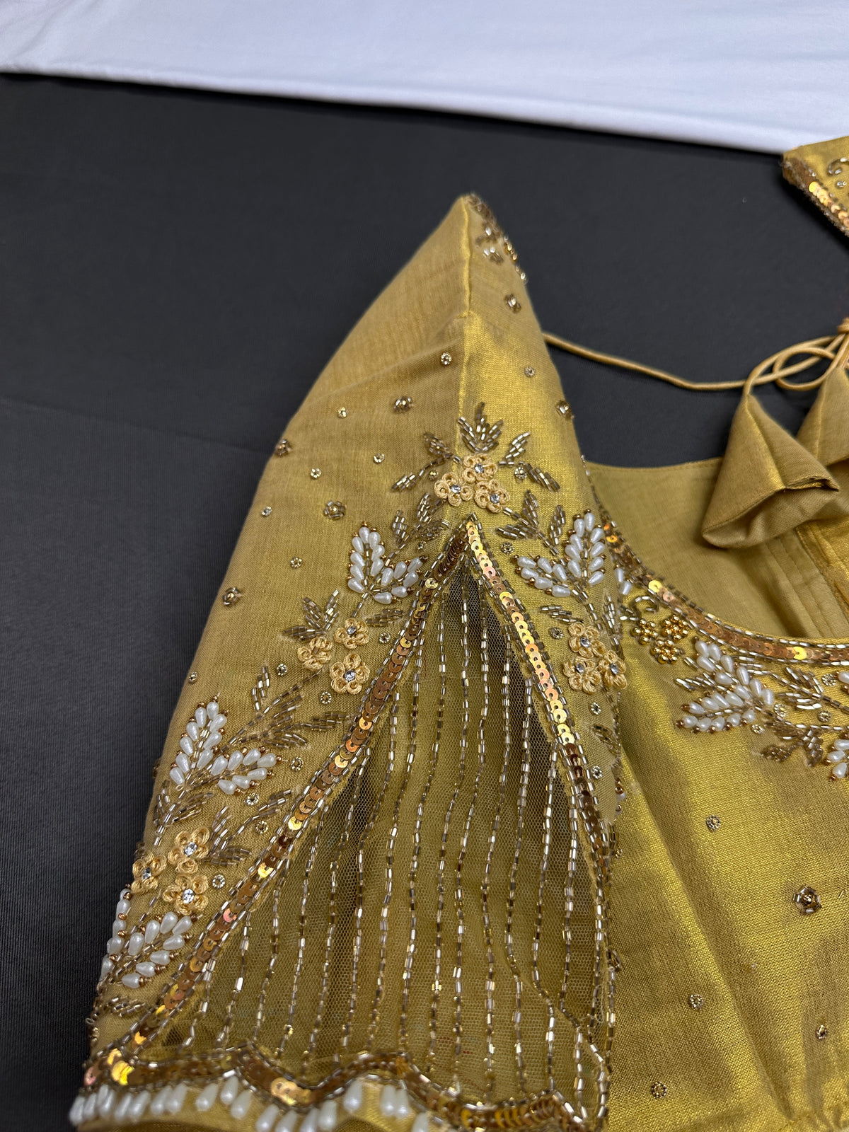 Gold Net Tissue Silk Maggam Aari Blouse - 