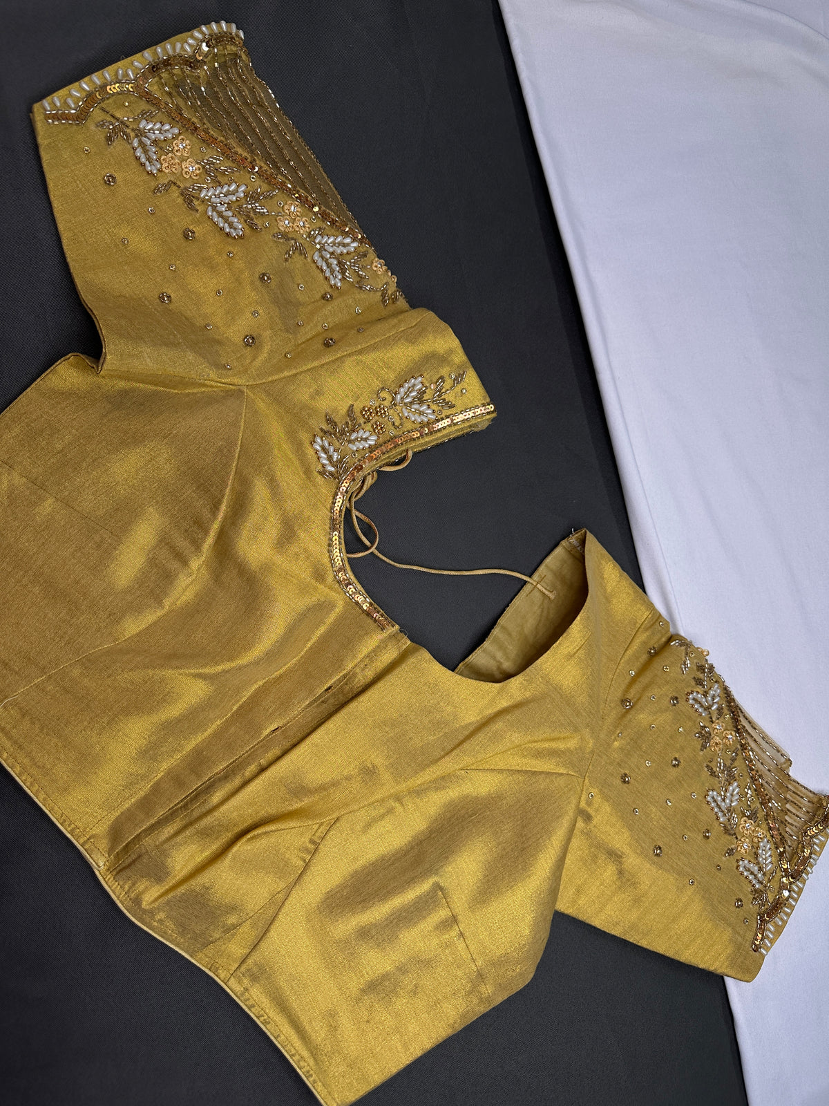 Gold Net Tissue Silk Maggam Aari Blouse - 