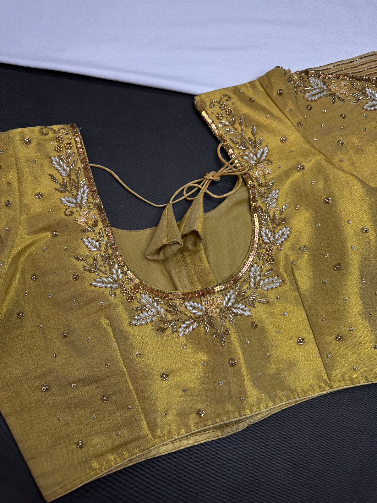 Gold Net Tissue Silk Maggam Aari Blouse - 
