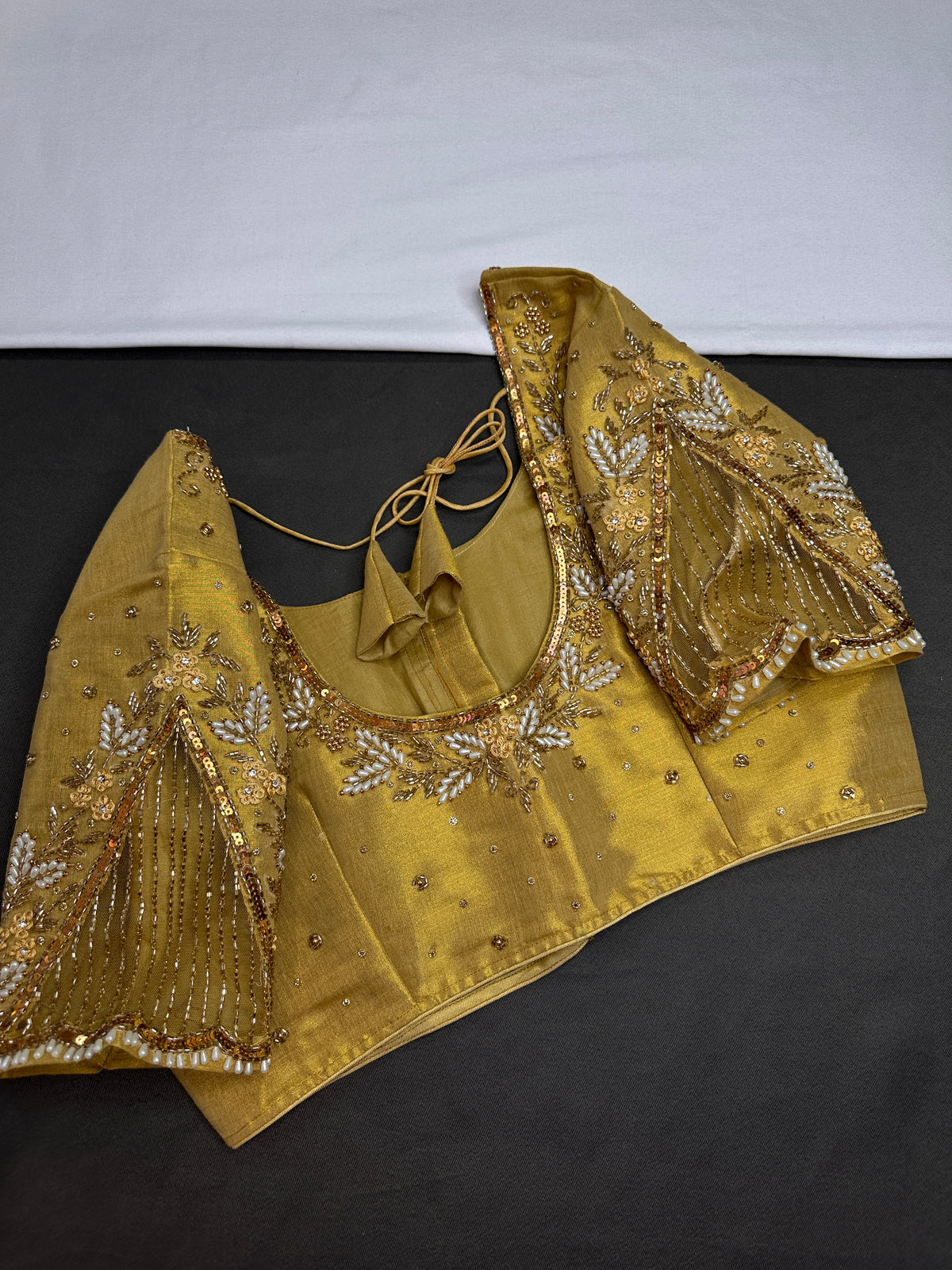 Gold Net Tissue Silk Maggam Aari Blouse - 