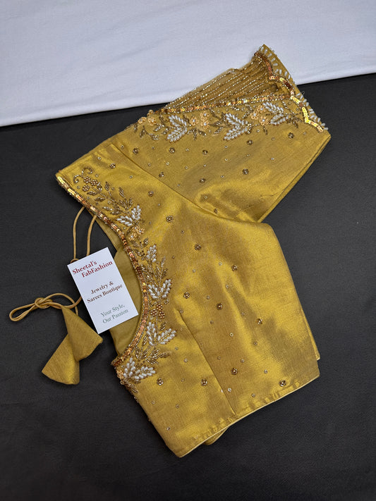 Gold Net Tissue Silk Maggam Aari Blouse - 