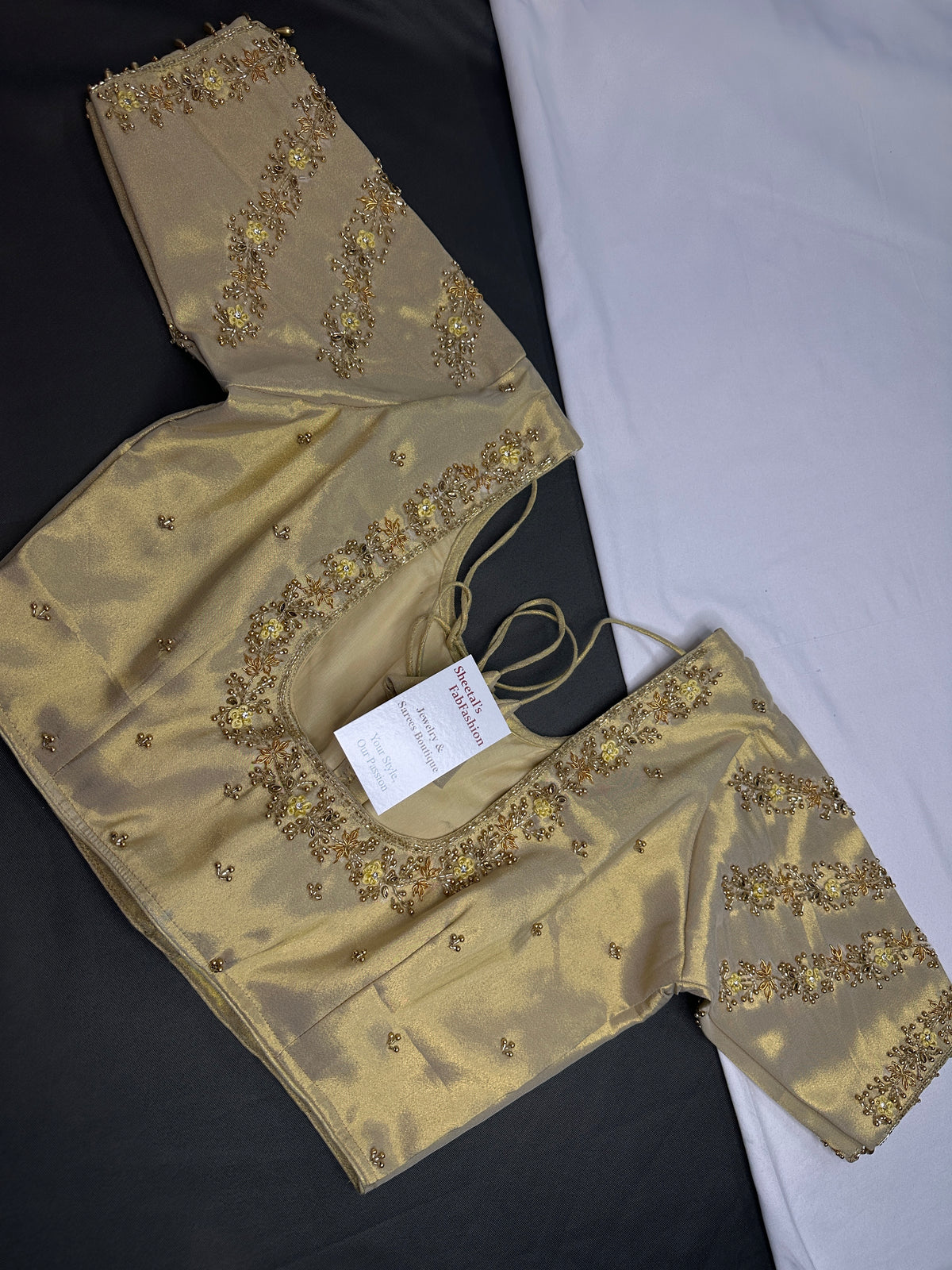Gold  Silk Maggam Aari Pearl Work Blouse - 