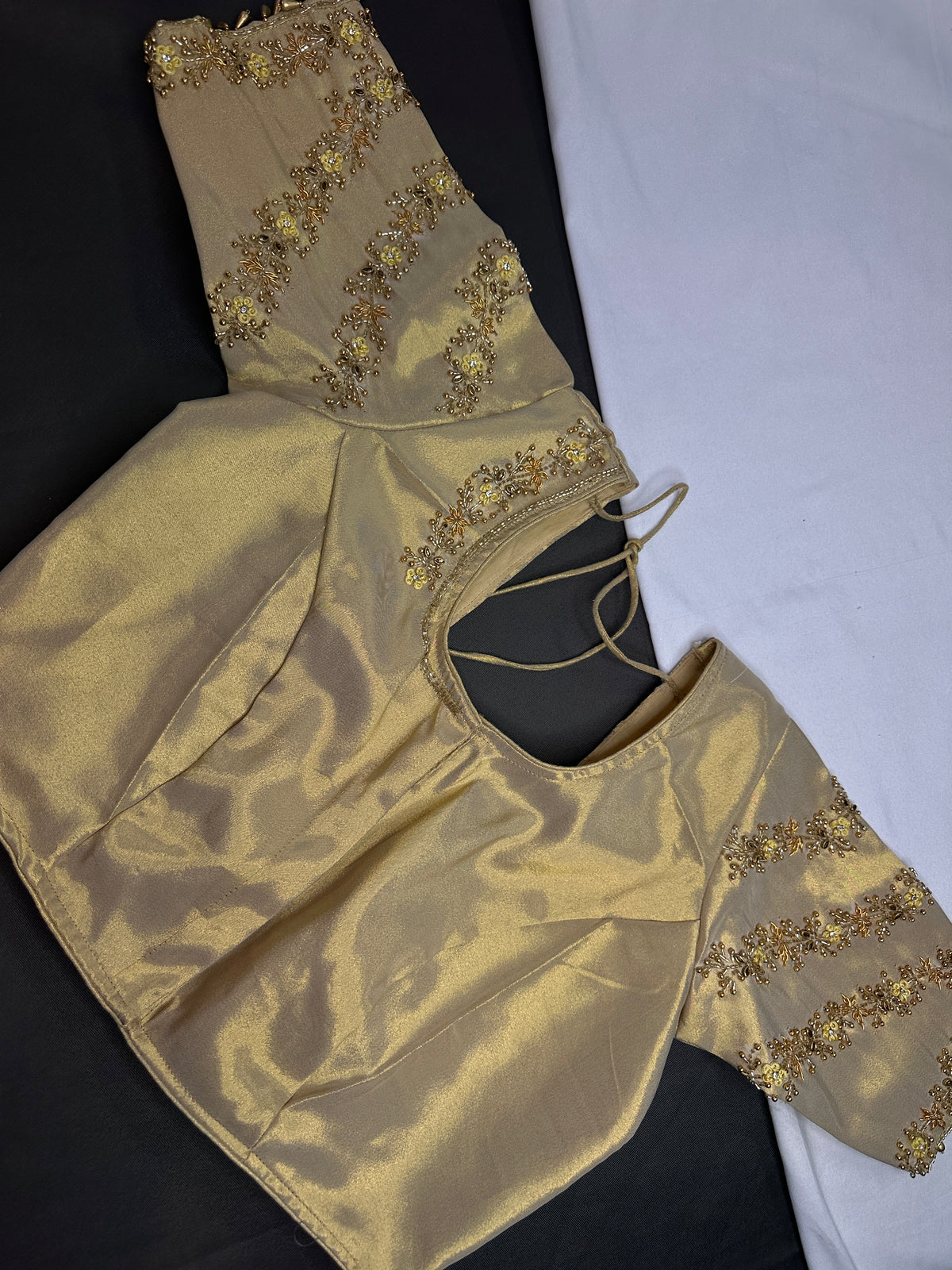 Gold  Silk Maggam Aari Pearl Work Blouse - 