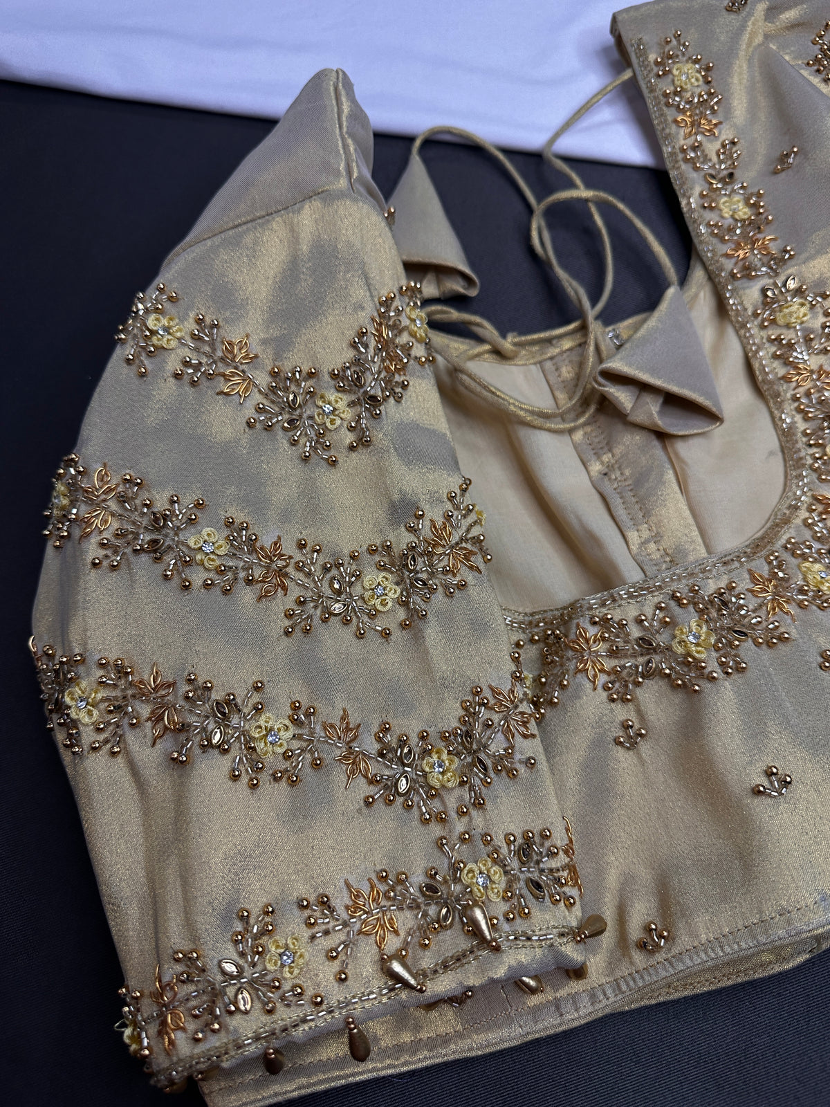 Gold  Silk Maggam Aari Pearl Work Blouse - 