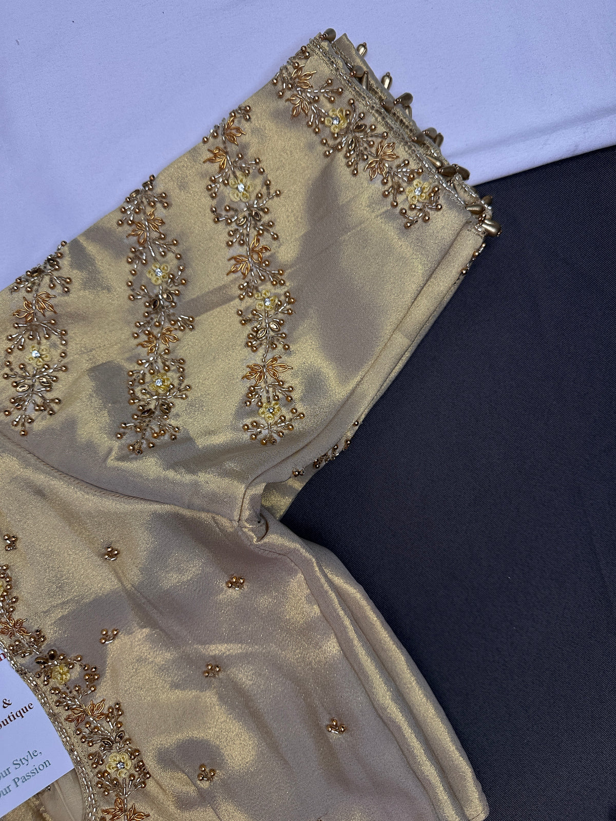 Gold  Silk Maggam Aari Pearl Work Blouse - 