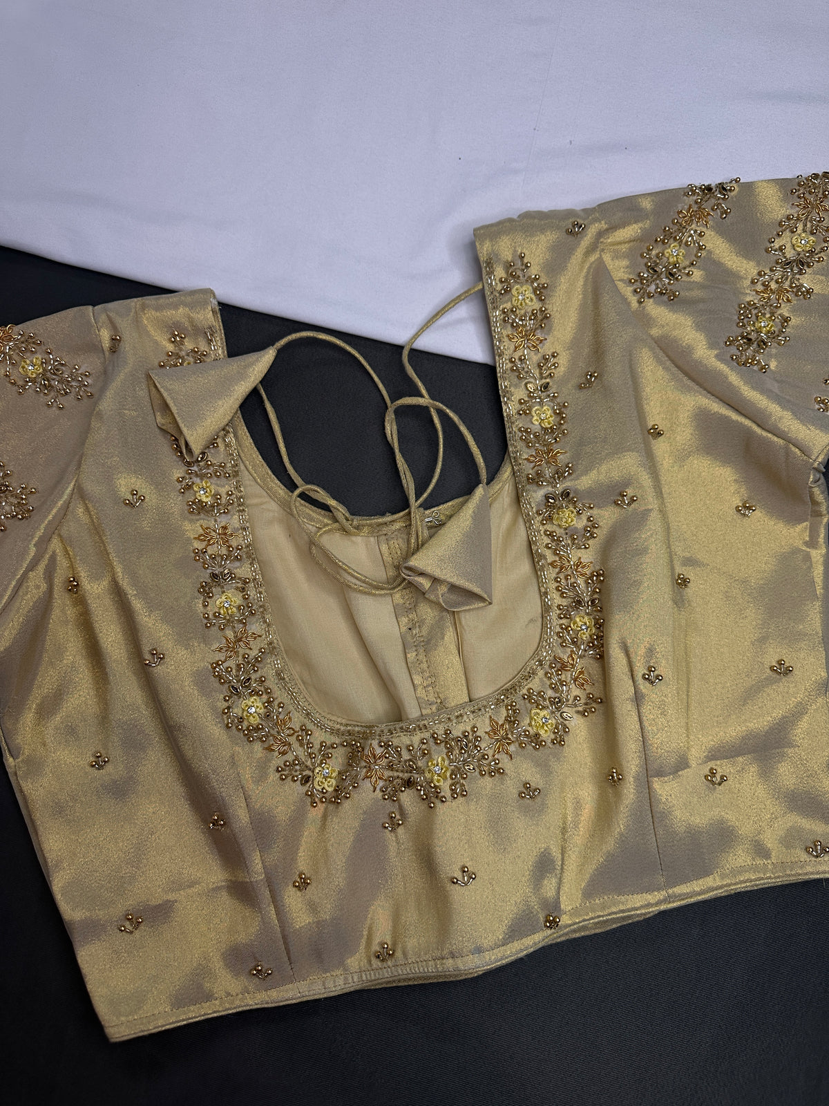 Gold  Silk Maggam Aari Pearl Work Blouse - 