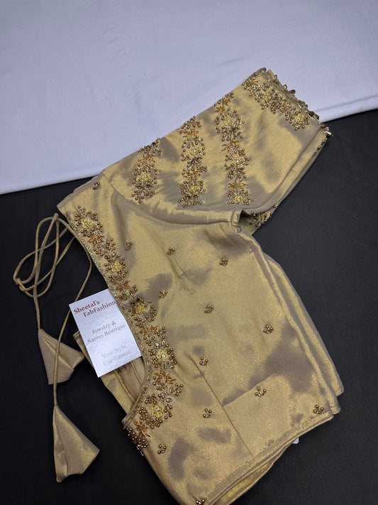 Gold  Silk Maggam Aari Pearl Work Blouse - 