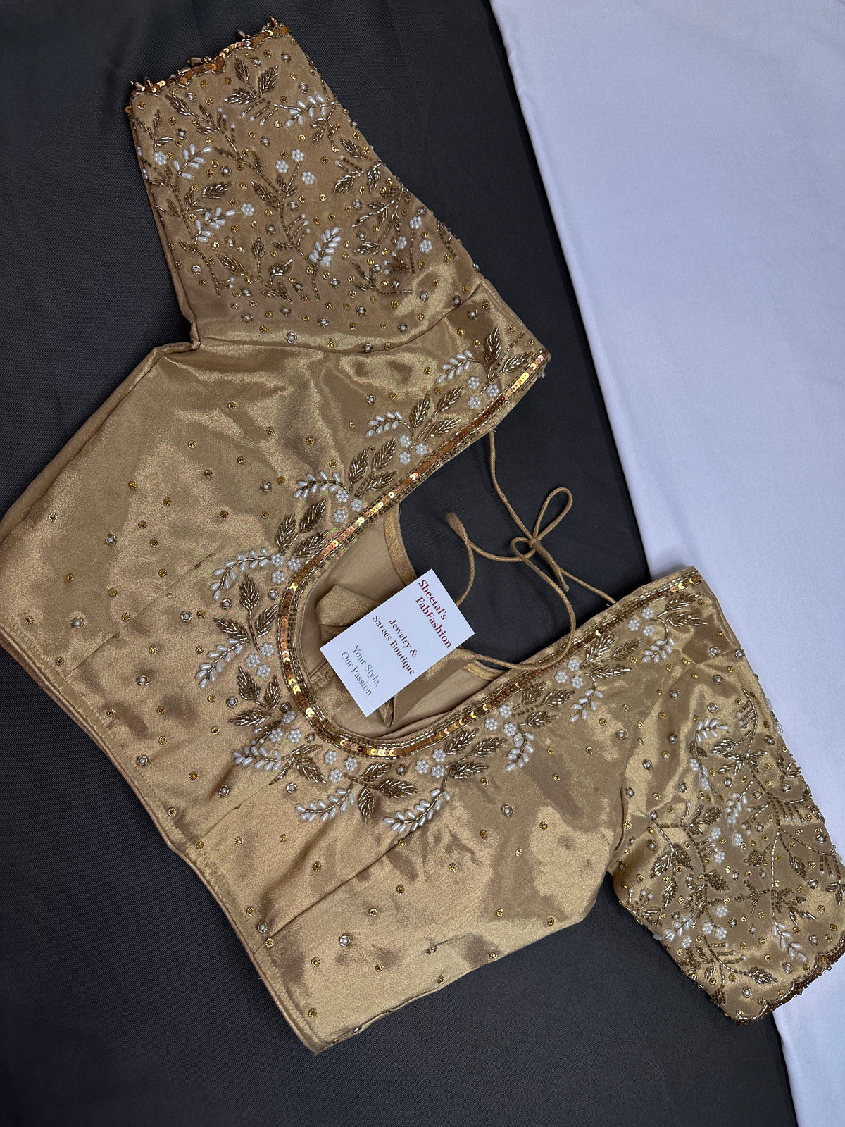 Gold  Silk Maggam Aari Pearl Work Blouse - 