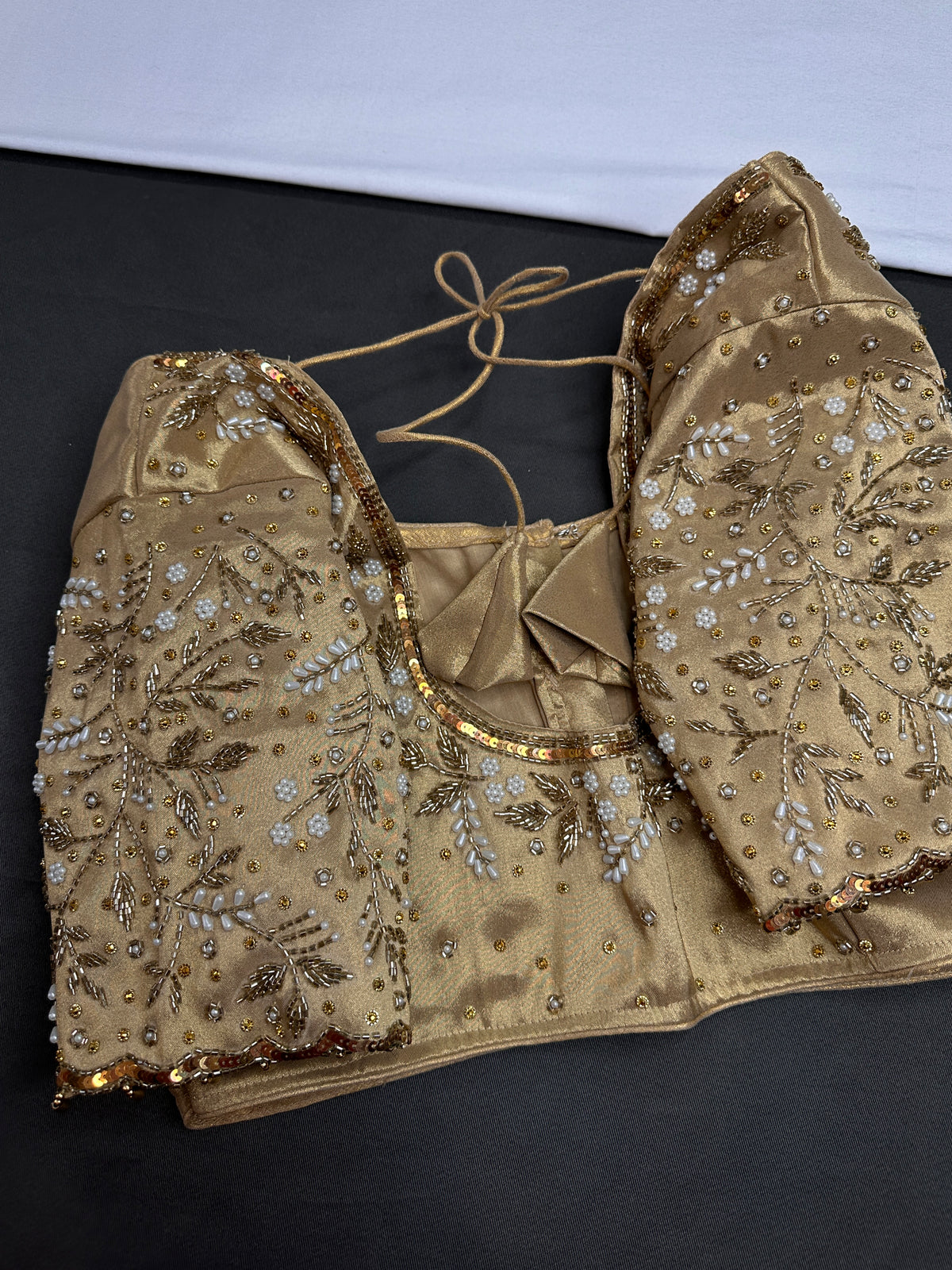 Gold  Silk Maggam Aari Pearl Work Blouse - 