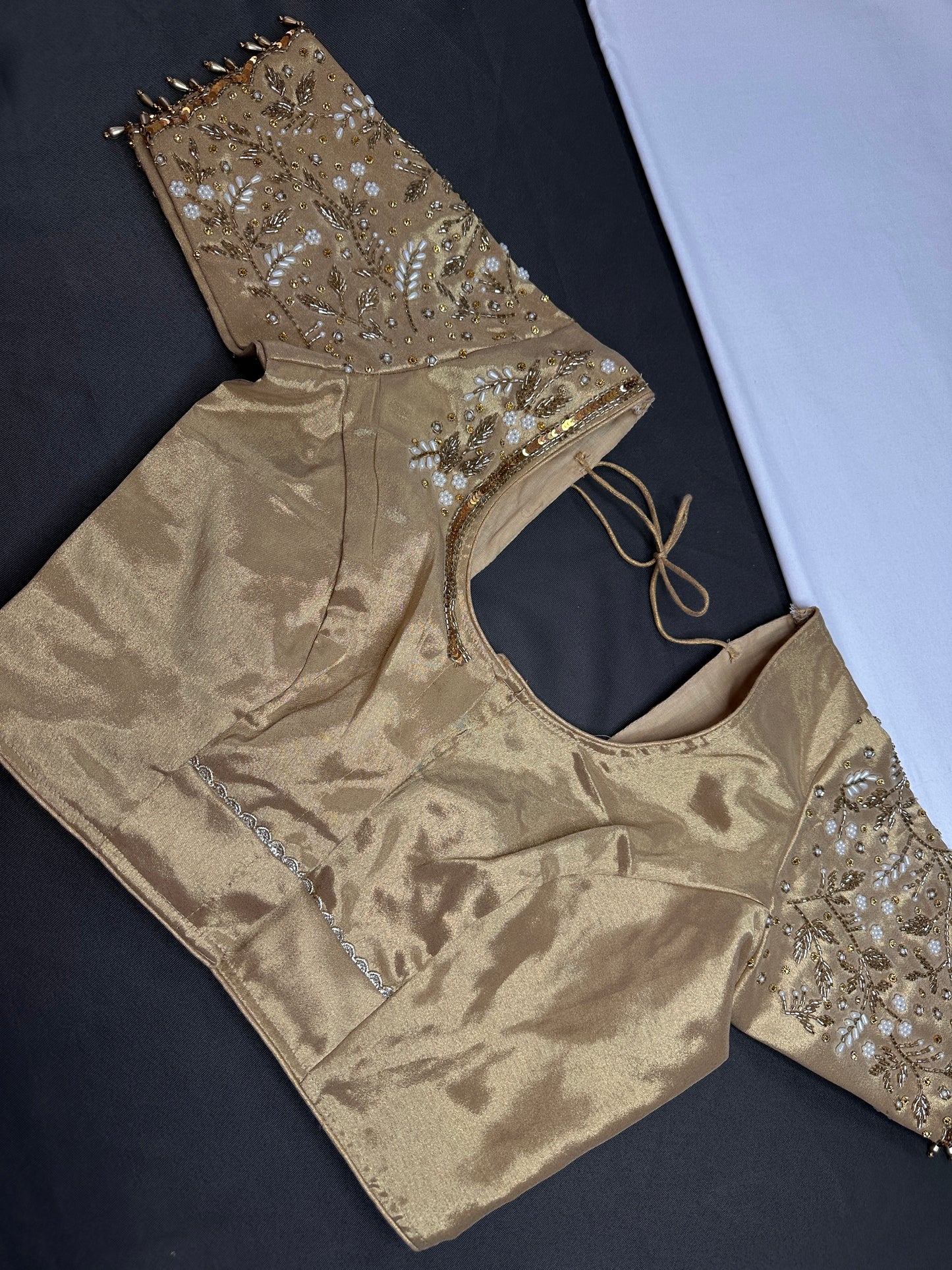 Gold  Silk Maggam Aari Pearl Work Blouse - 