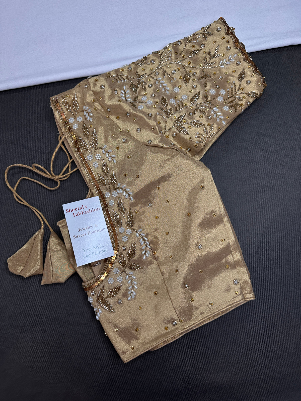 Gold  Silk Maggam Aari Pearl Work Blouse - 