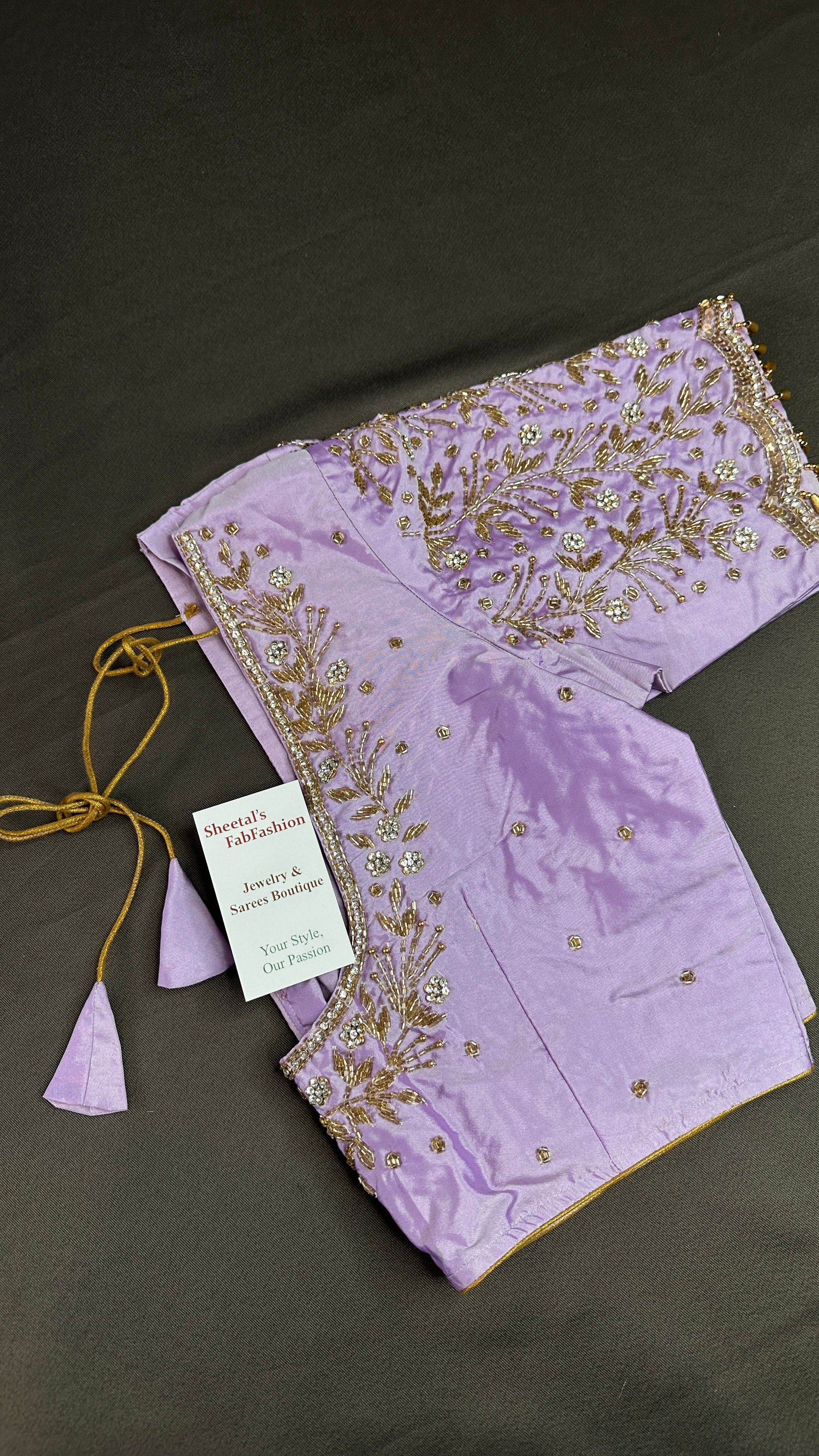 Lavender  Silk Maggam Aari Pearl Work Blouse - 