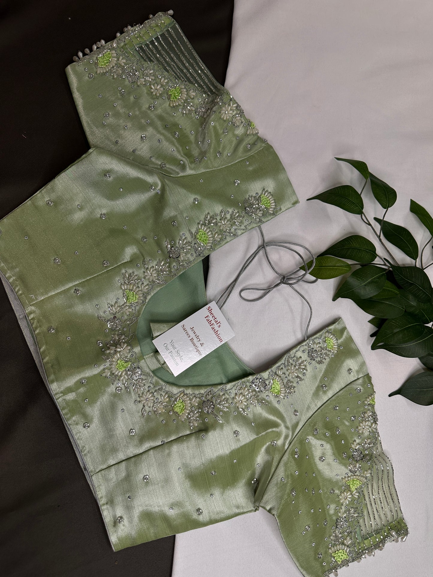 Pastel Green  Tissue Silk Maggam Aari Net Blouse - 