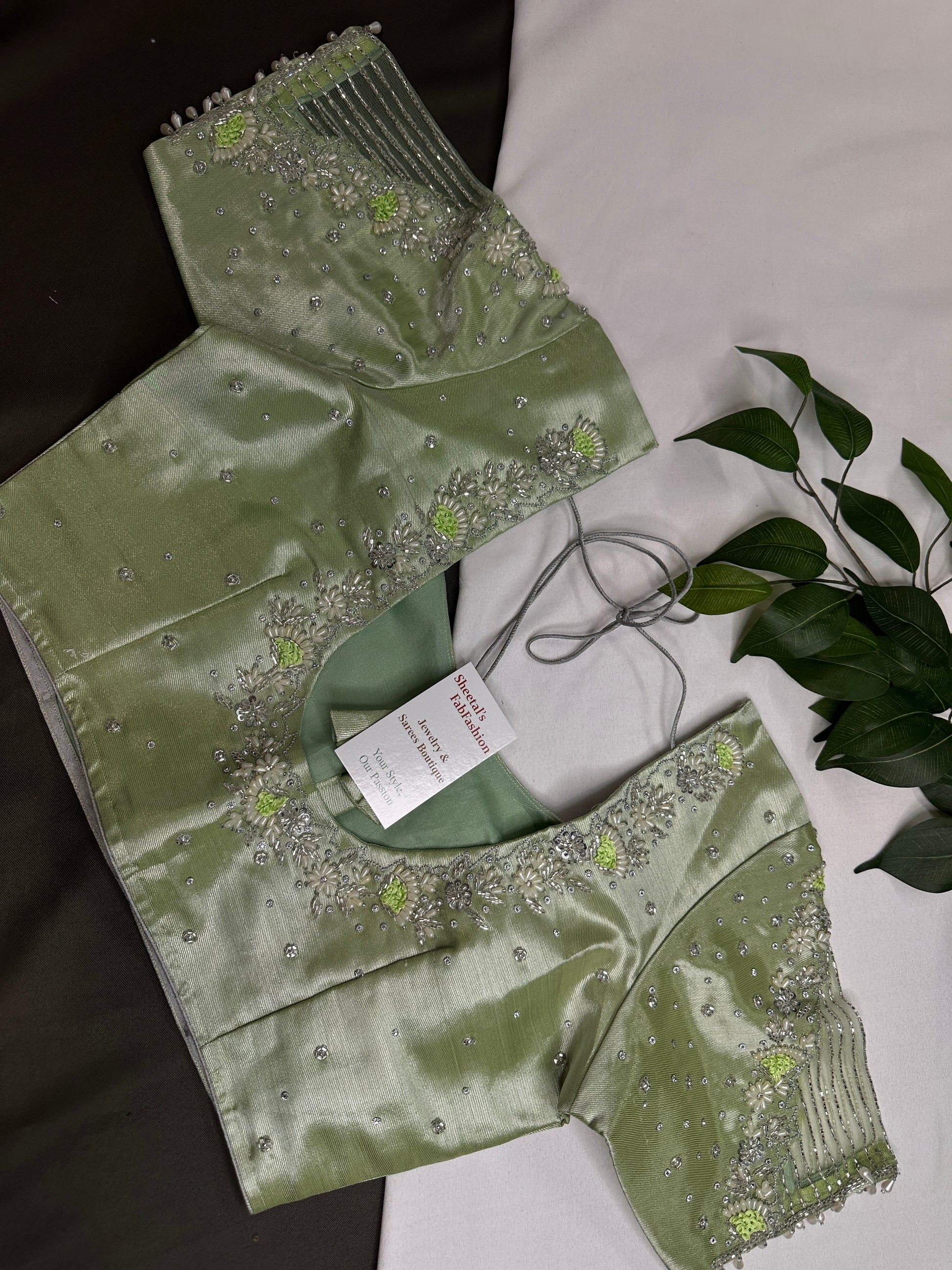 Pastel Green  Tissue Silk Maggam Aari Net Blouse - 