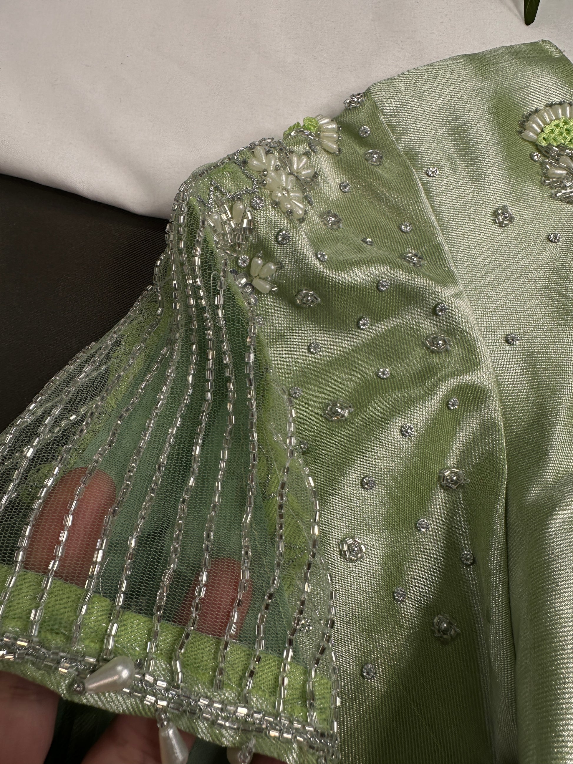 Pastel Green  Tissue Silk Maggam Aari Net Blouse - 