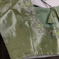 Pastel Green  Tissue Silk Maggam Aari Net Blouse - 
