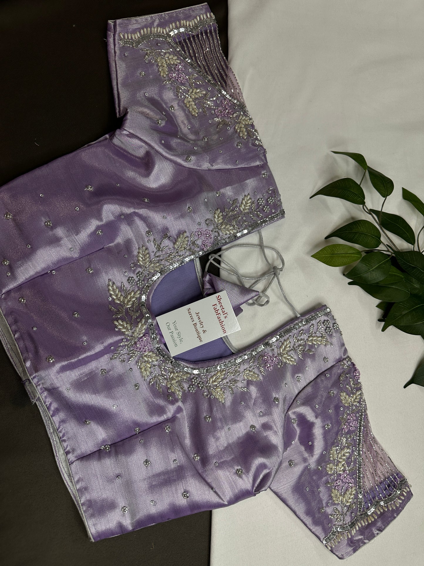 Pastel Purple Lavender Tissue Silk Maggam Aari Net Blouse - 