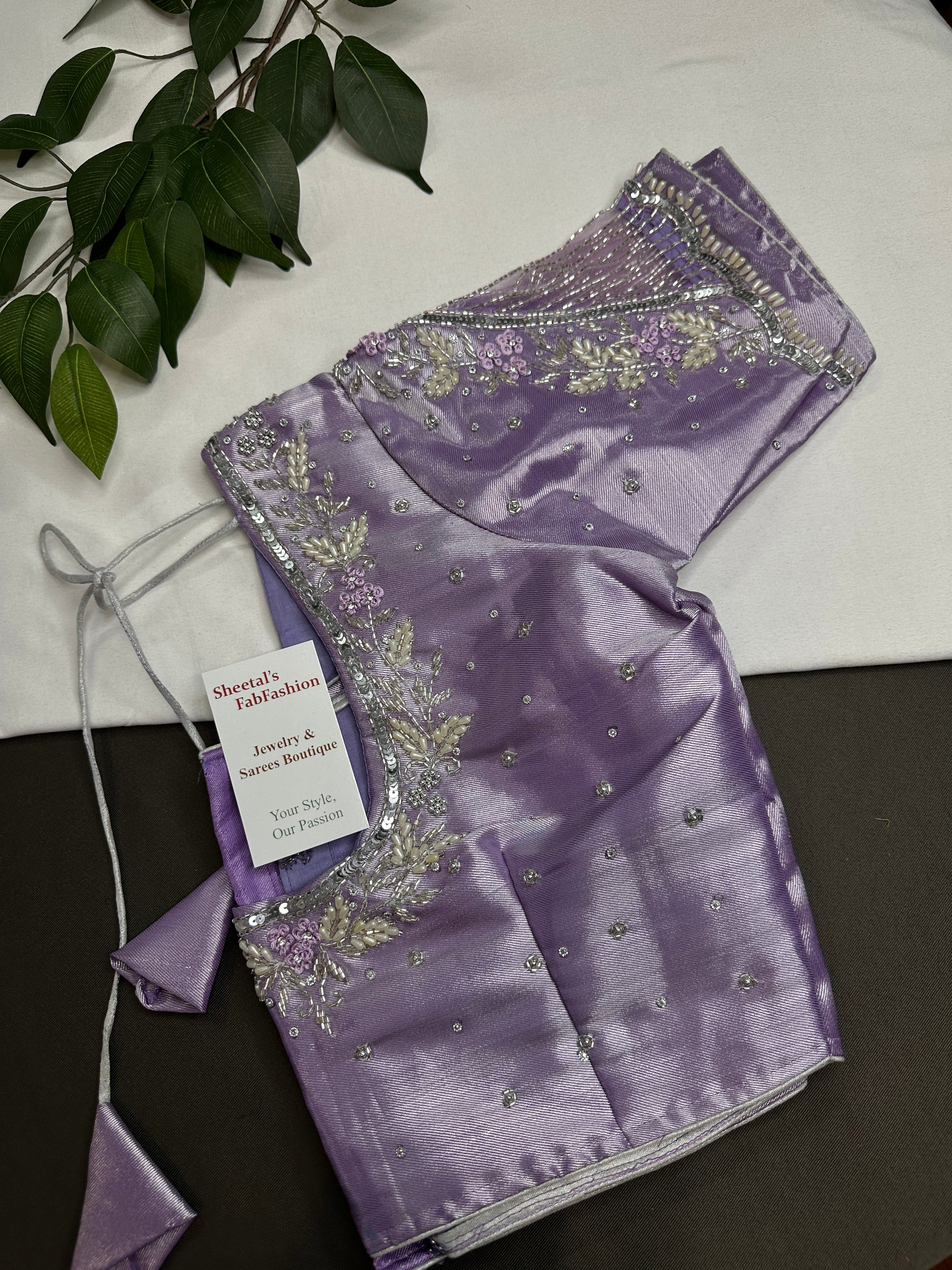 Pastel Purple Lavender Tissue Silk Maggam Aari Net Blouse - 