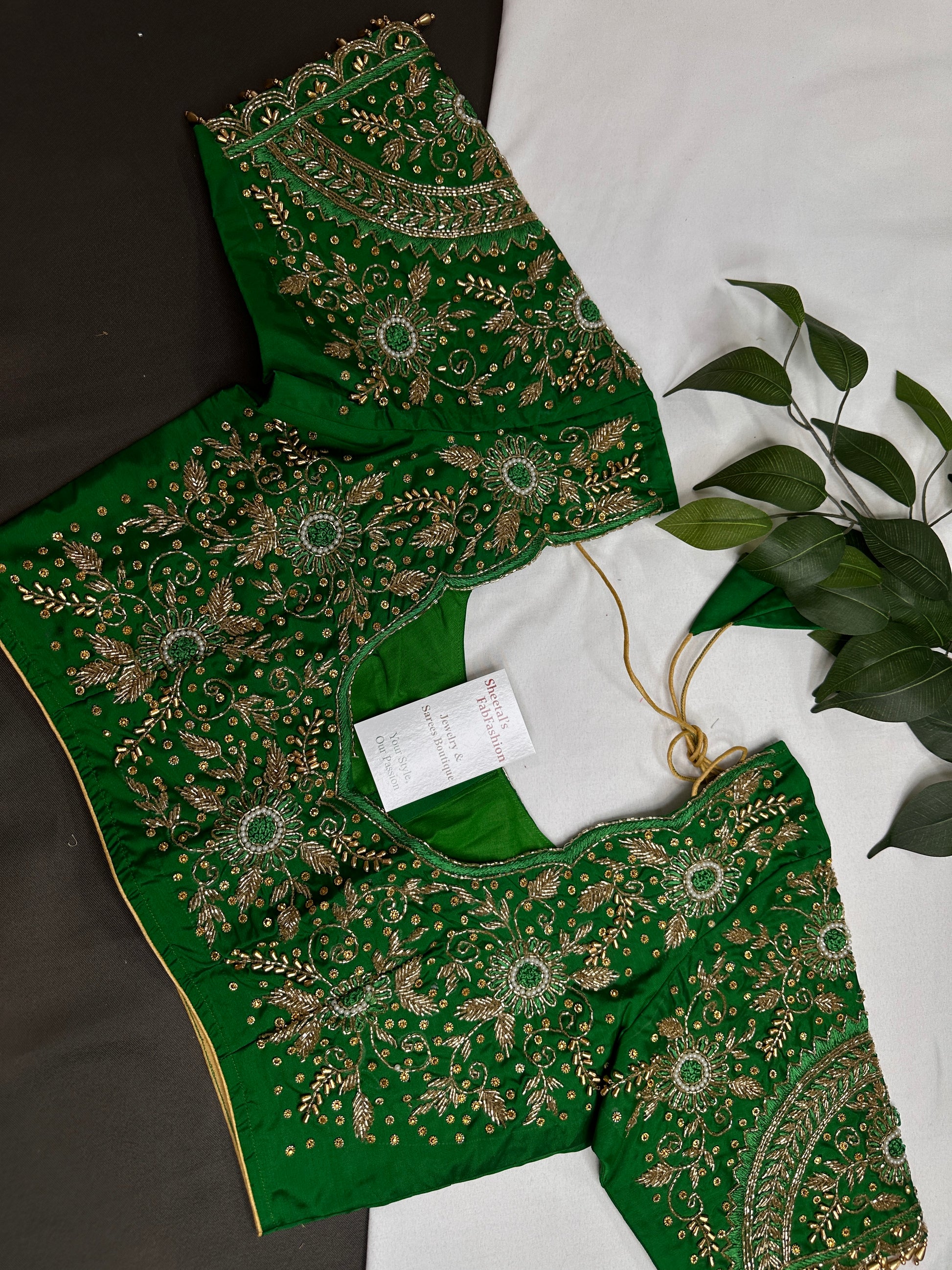 Green Silk Maggam Aari Work Blouse - 