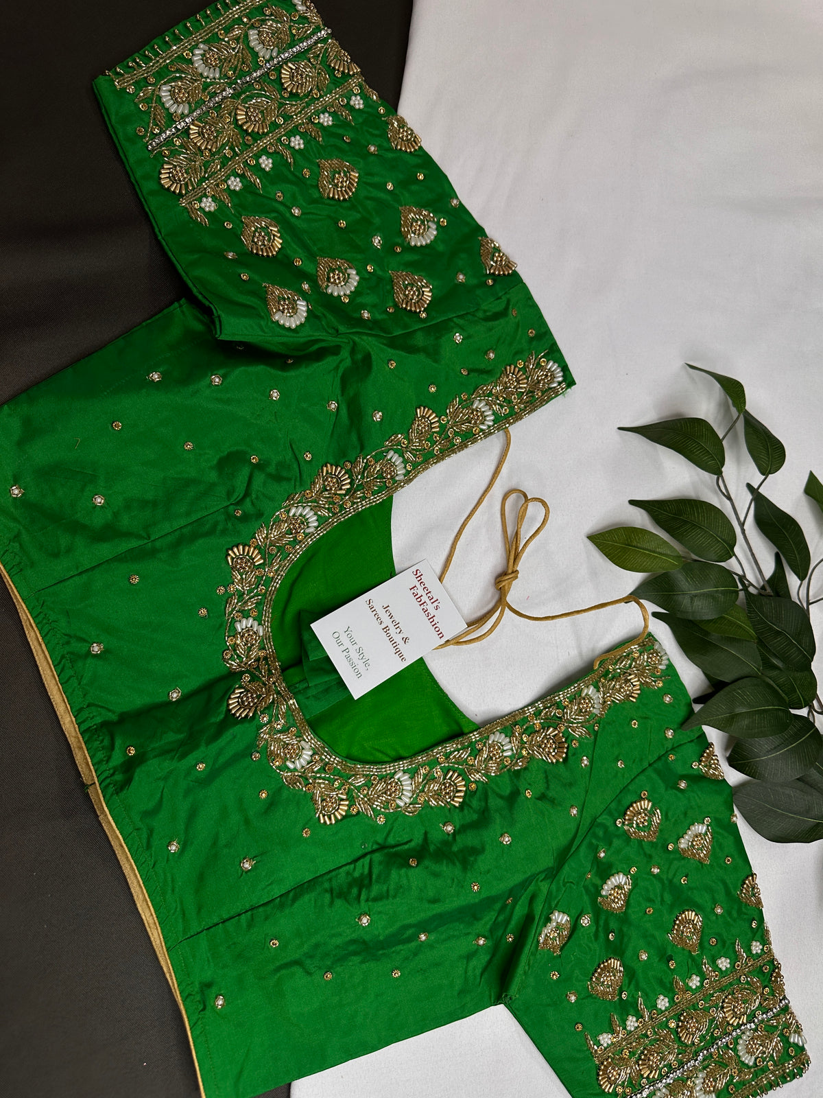 Green Silk Maggam Aari Work Blouse - 