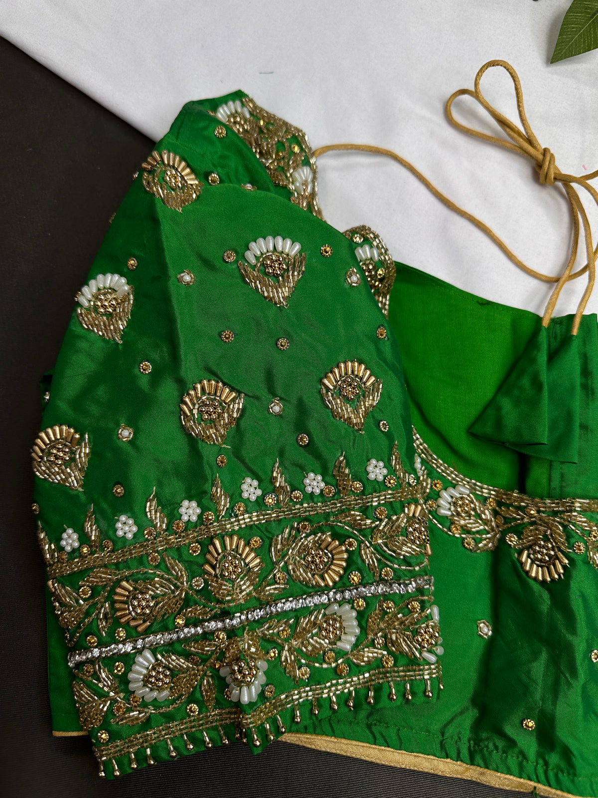 Green Silk Maggam Aari Work Blouse - 