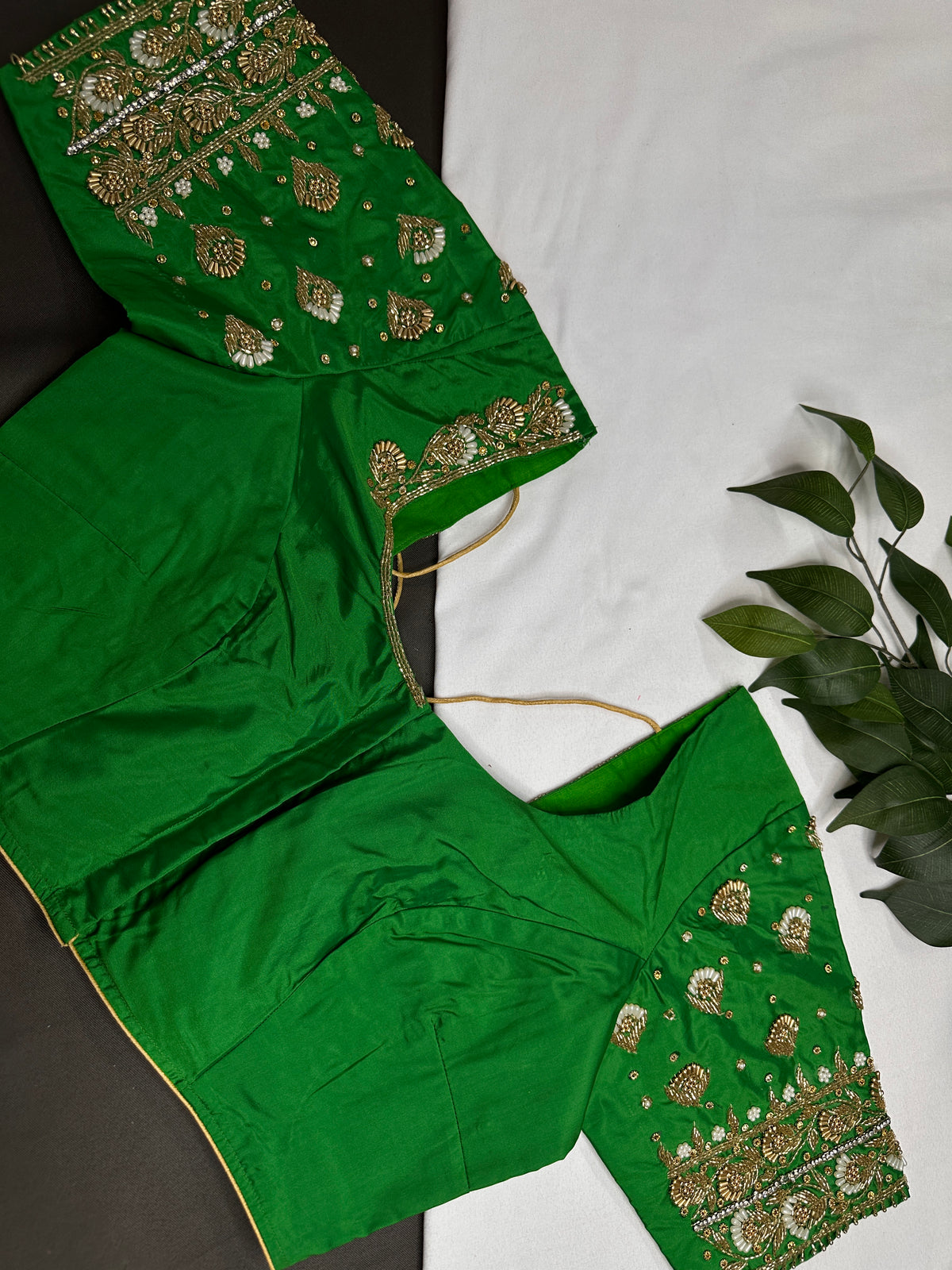 Green Silk Maggam Aari Work Blouse - 