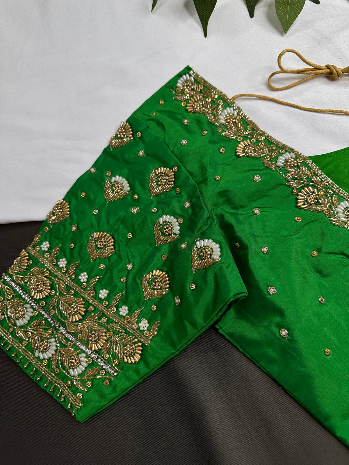Green Silk Maggam Aari Work Blouse - 