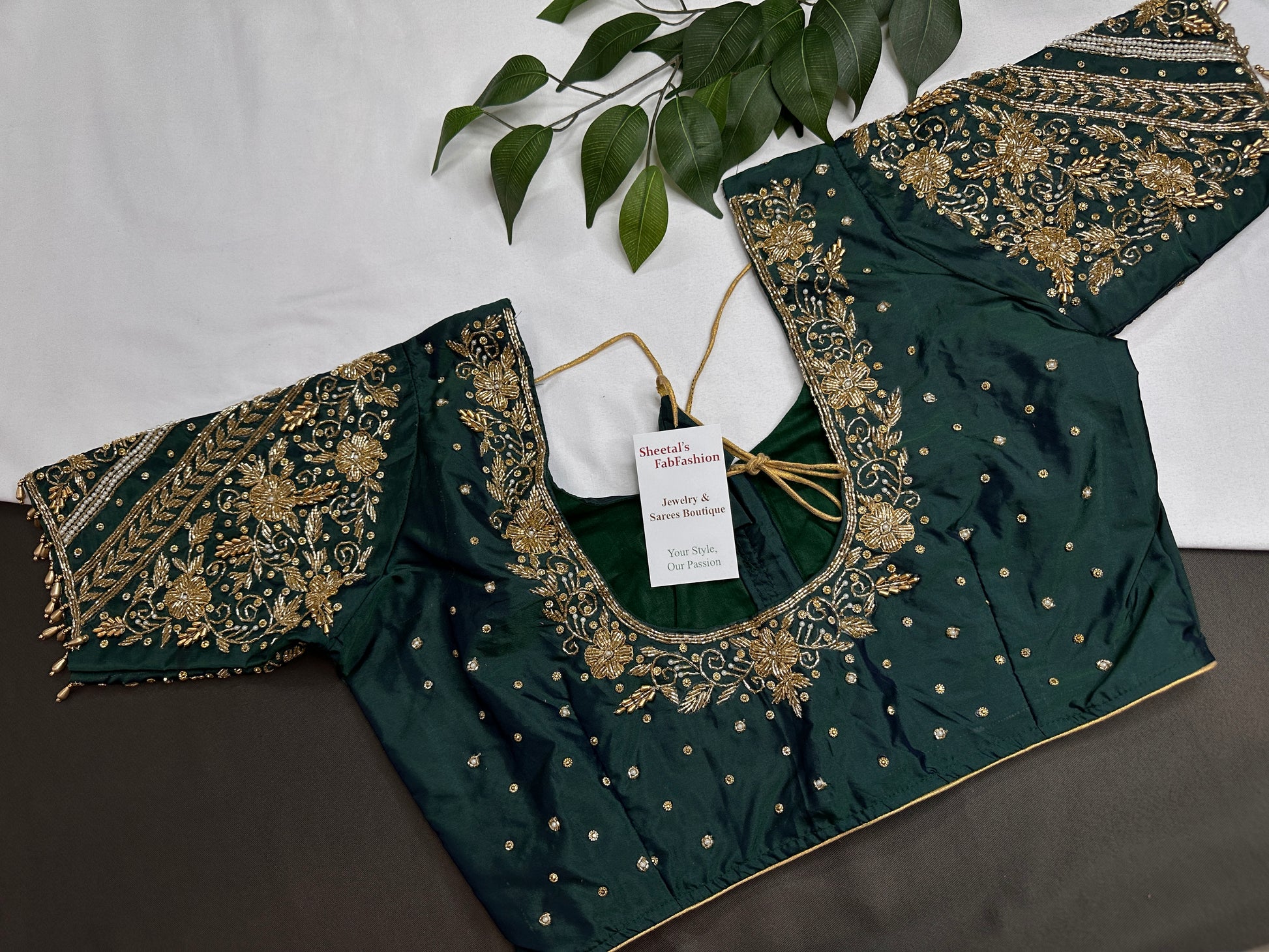 Teal Green Silk Maggam Aari Blouse - 