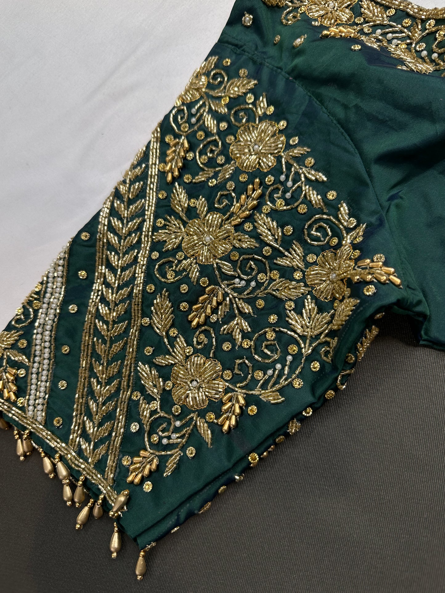 Teal Green Silk Maggam Aari Blouse - 