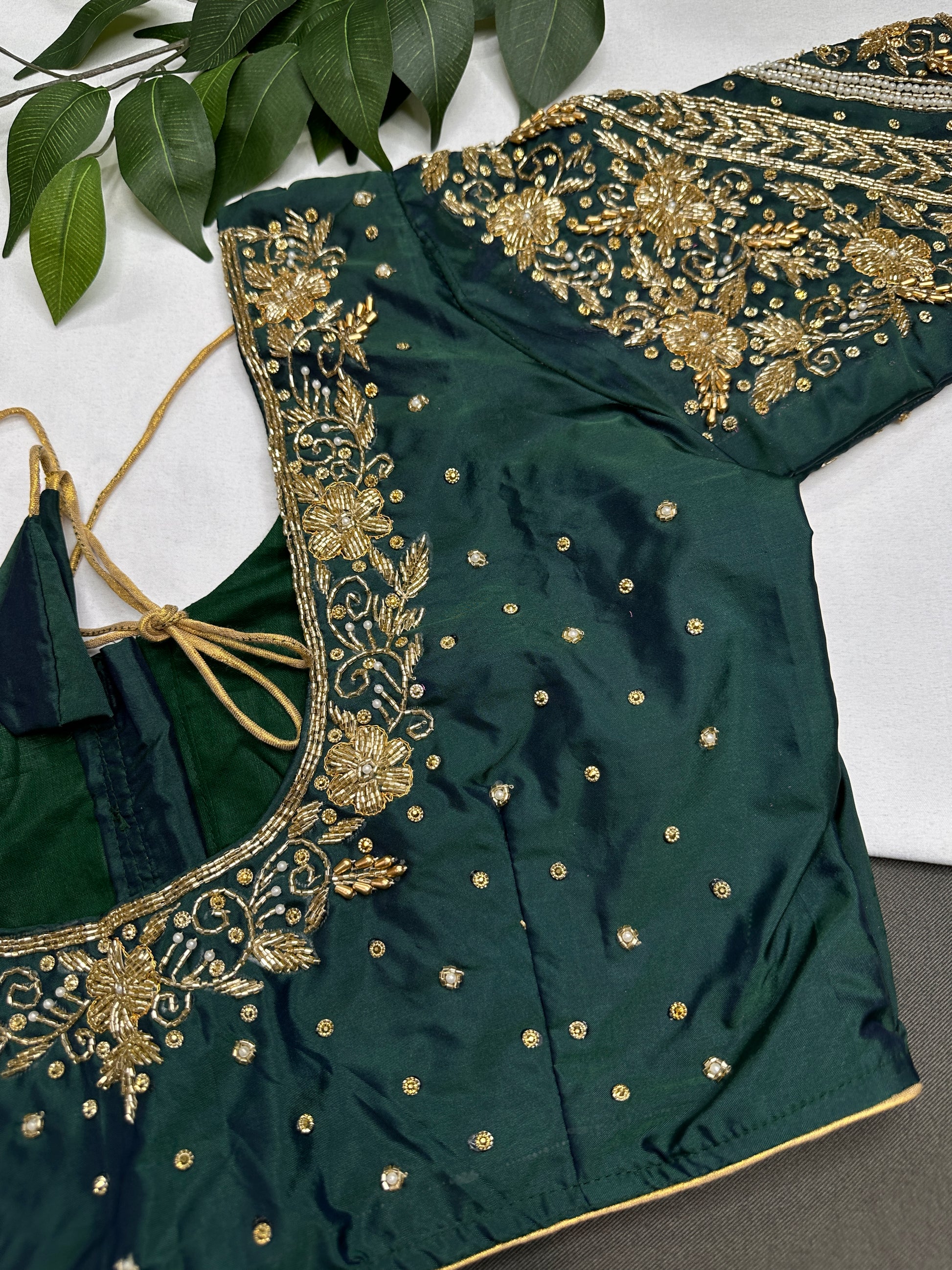 Teal Green Silk Maggam Aari Blouse - 