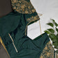 Teal Green Silk Maggam Aari Blouse - 