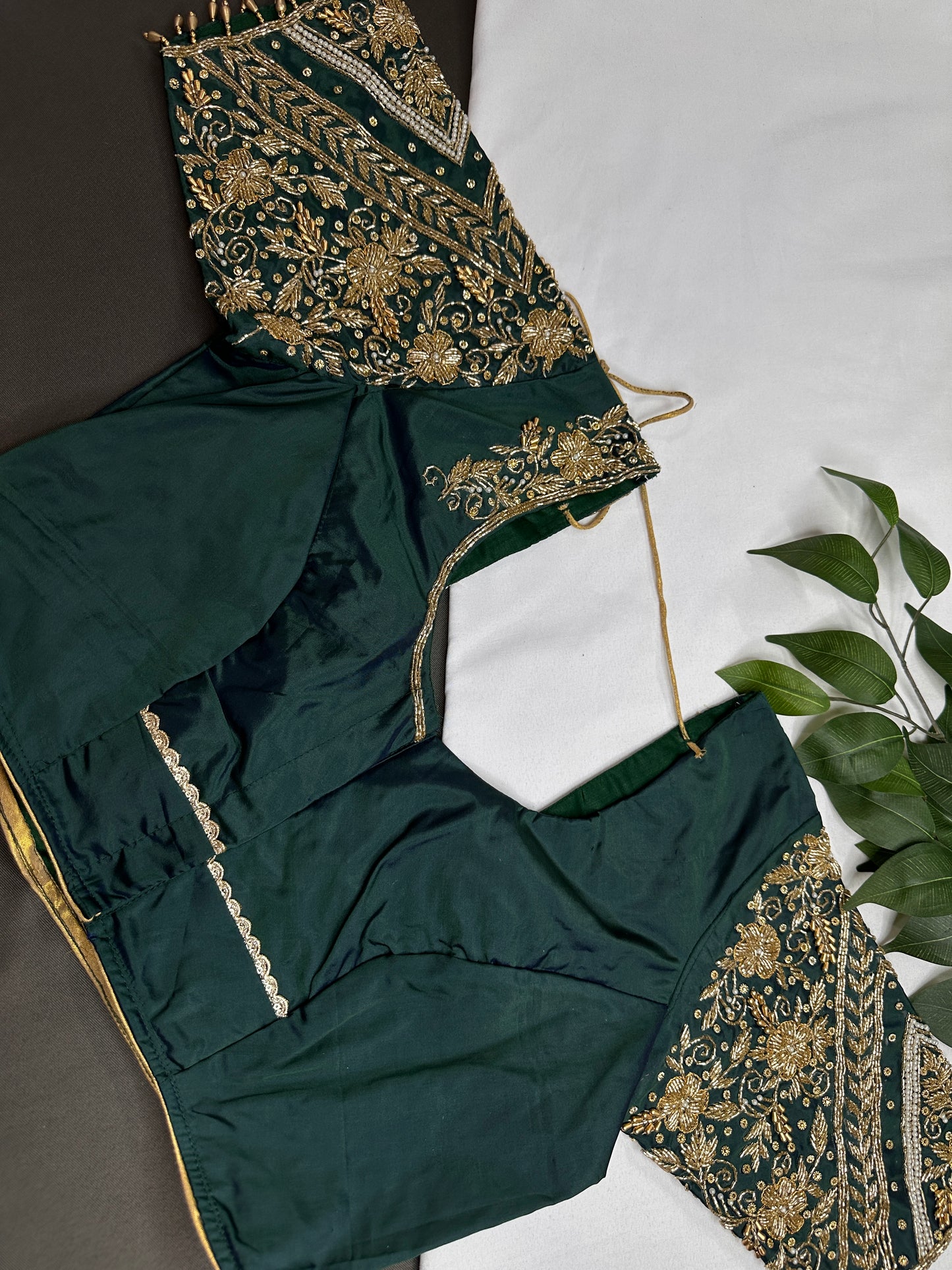 Teal Green Silk Maggam Aari Blouse - 