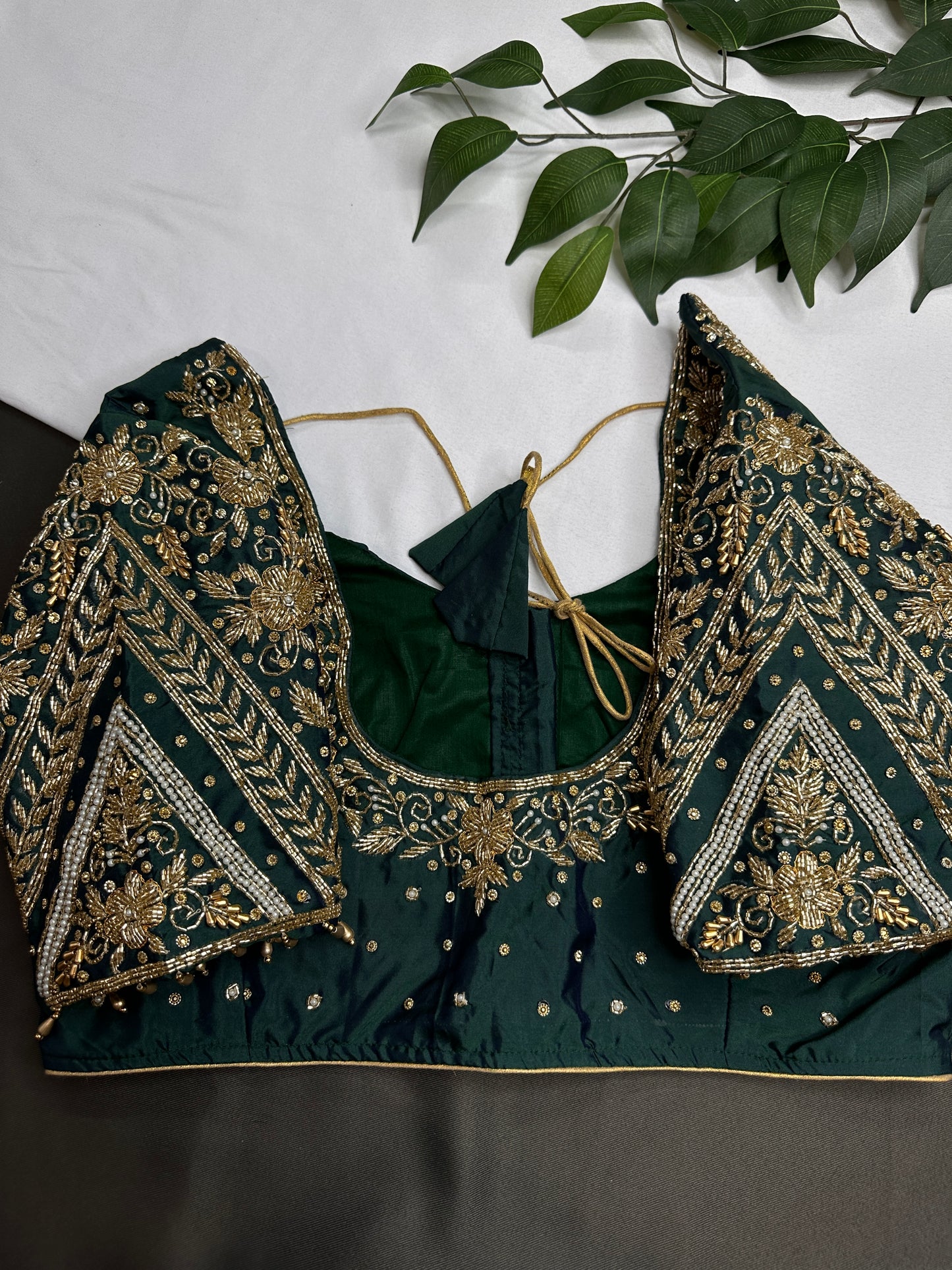 Teal Green Silk Maggam Aari Blouse - 