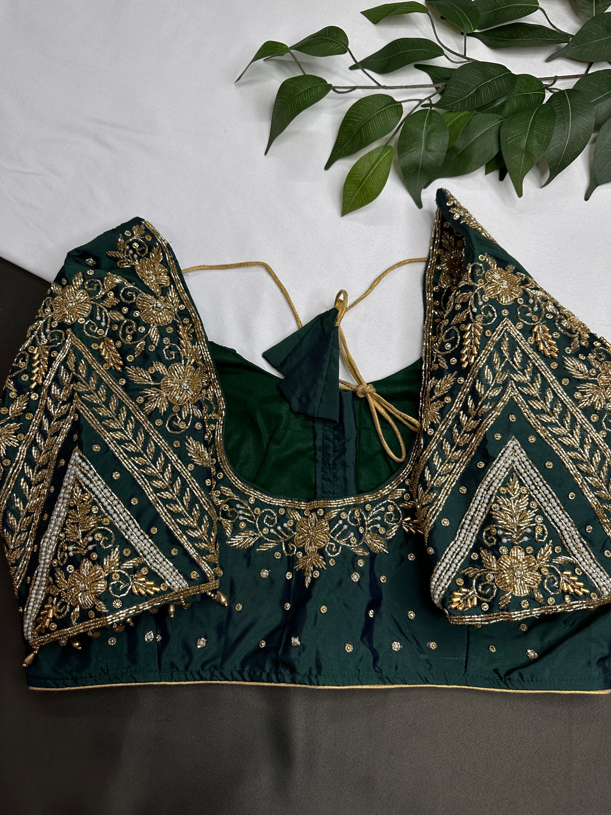 Teal Green Silk Maggam Aari Blouse - 
