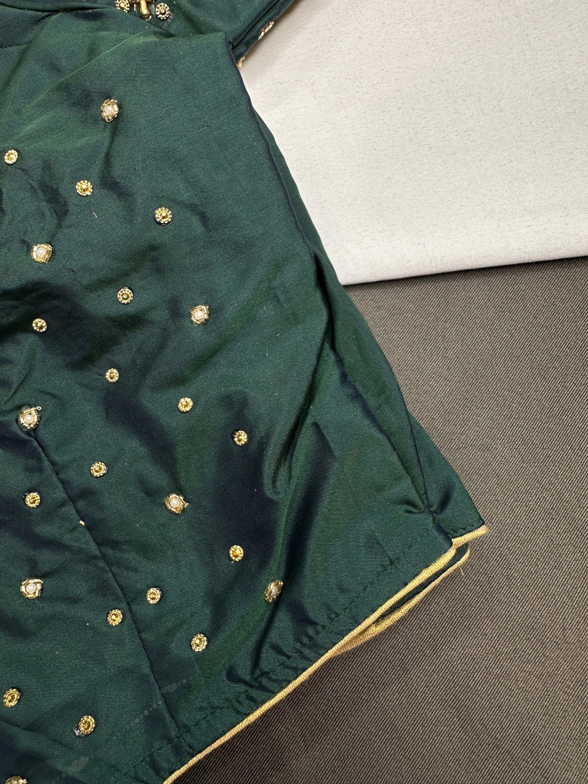 Teal Green Silk Maggam Aari Blouse - 