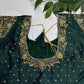 Teal Green Silk Maggam Aari Blouse - 
