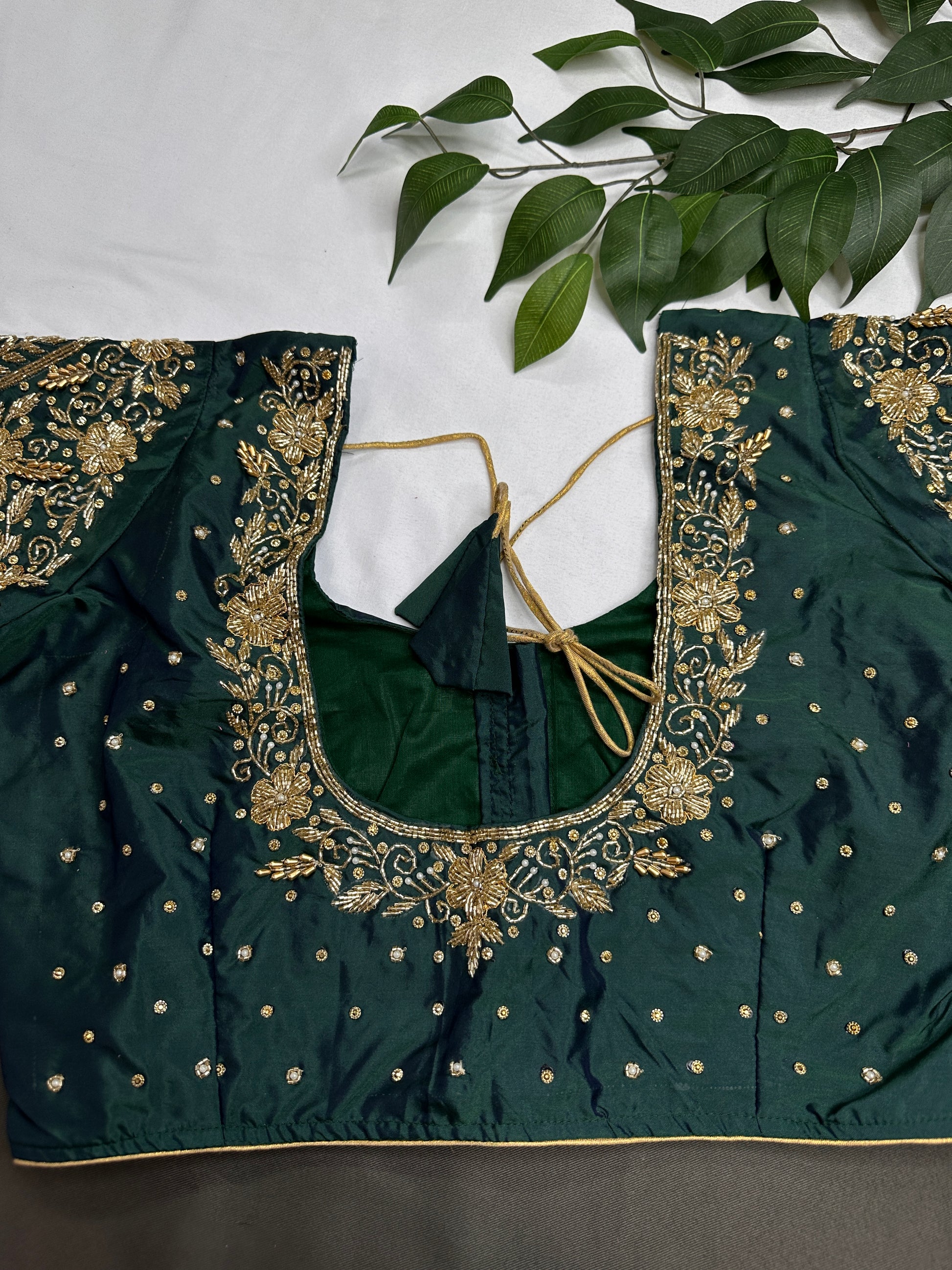 Teal Green Silk Maggam Aari Blouse - 